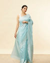 Sky Blue Floral Zari Work Saree